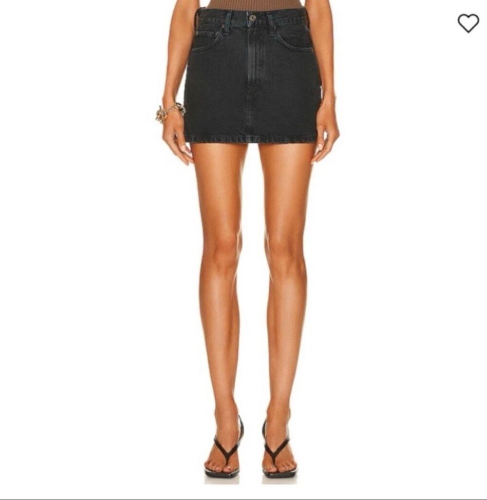 AGOLDE Liv Mini Denim Skirt Vapor Washed Black Low Rise Organic Cotton 31
